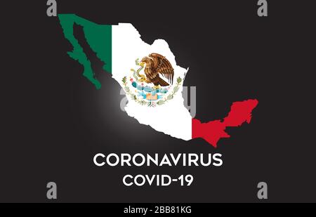 Coronavirus in Mexiko und Landesflaggen innerhalb der Landesgrenze Kartendesign für Vektoren. Covid-19 mit Karte für Mexiko mit Vektorgrafiken der Nationalflaggen. Stock Vektor