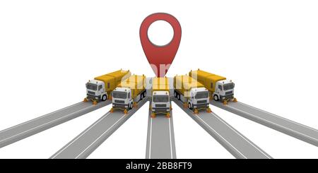Kehrmaschine Parkplatz mit Kartenstift. 3D-Rendering Stockfoto