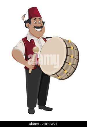 Ramadan Drummer. Fröhliche Zeichentrickfigur mit Trommel. Vektorgrafiken auf weißem Hintergrund Stock Vektor