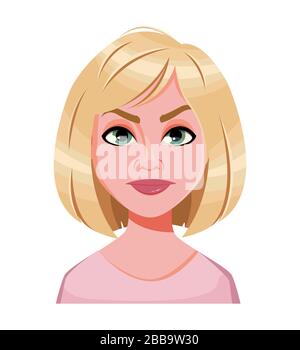 Gesichtsausdruck der schönen blonden Frau, verärgert. Weibliche Emotion. Süße Dame cartoon Charakter. Vector Illustration auf weißem Hintergrund. Stock Vektor