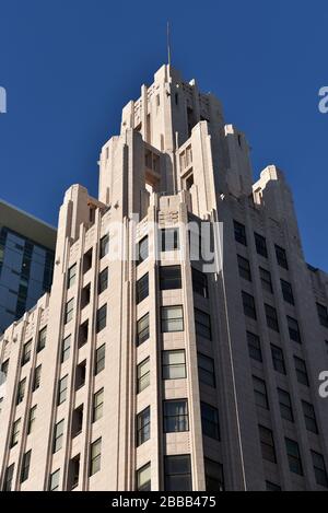 LOS ANGELES, CA/USA - 2. JANUAR 2020: Das Title Guarantee and Trust Company Building in Downtown LA ist ein Art Deco Landmark Stockfoto