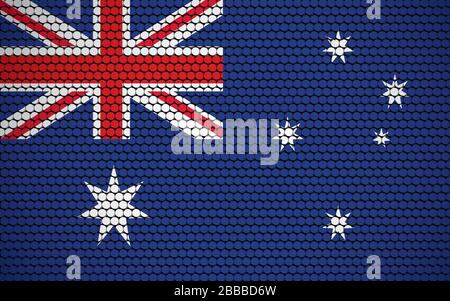 Abstrakte Flagge Australiens aus Kreisen. Weiße, marineblaue, rote australische Flagge mit weißen Sternen, die mit farbigen Kreisen entworfen wurden und ihr einen modernen verleihen Stock Vektor