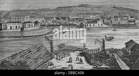 Isla de Cuba (colonia española). La Habana. Vista de la Alameda de Paula. Grabado por Traver. Crónica General de España, Historia Ilustrada y Descriptiva de sus Provincias. Tomo Las Antillas, 1871. Stockfoto