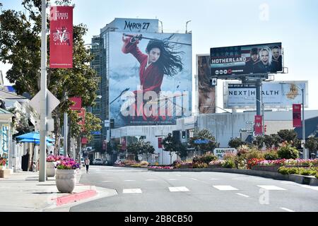 Sunset Blvd, leer während der Covid-19-Pandemie. Los Angeles, Kalifornien Stockfoto