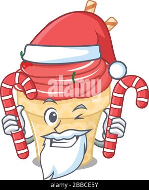 Freundliches Kirscheis im Charakter von Santa Cartoon mit Süßigkeiten Stock Vektor