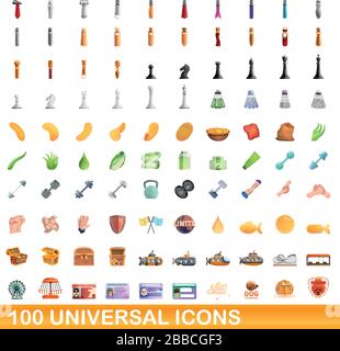 100 universelle Symbole gesetzt. Cartoon Illustration von 100 universelle Symbole Vektor auf weißem Hintergrund einstellen Stock Vektor