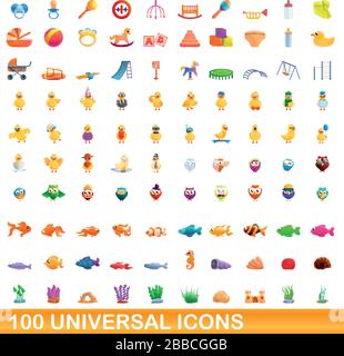 100 universelle Symbole gesetzt. Cartoon Illustration von 100 universelle Symbole Vektor auf weißem Hintergrund einstellen Stock Vektor