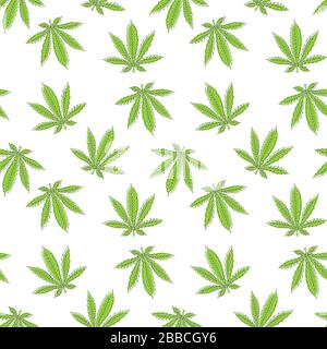 Nahtloses Muster mit grünen Cannabisblättern. Doodle-Stil. Vektorgrafiken. Stock Vektor