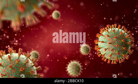 3D-Renderbakterienvirus, 3D-Render Mikrobe. Bakterienvirus oder Keime Mikroorganismuszellen unter Mikroskop. Infektion und Ausbreitung von Coronavirus. Stockfoto