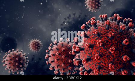 3D-Renderbakterienvirus, 3D-Render Mikrobe. Bakterienvirus oder Keime Mikroorganismuszellen unter Mikroskop. Neues Konzept für Coronavirus und seine Ausbreitung. Stockfoto