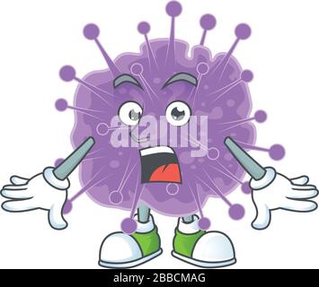Ein Maskottchendesign der Coronavirus Influenza, das eine überraschende Geste macht Stock Vektor