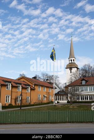 Die Kirche und das alte gasthaus in Mariefred, Schweden Stockfoto