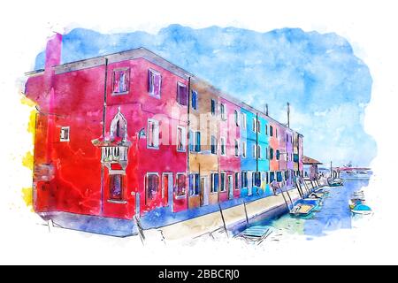 Burano ist eine Bevölkerung von 2.426 Einwohnern und liegt auf vier Inseln der nördlichen Lagune von Venedig. Stockfoto