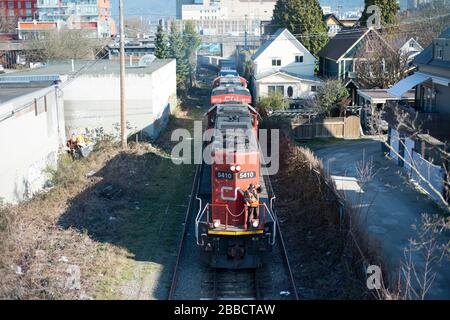 Ein CN-Güterzug in Vancouver, British Columbia, Kanada Stockfoto