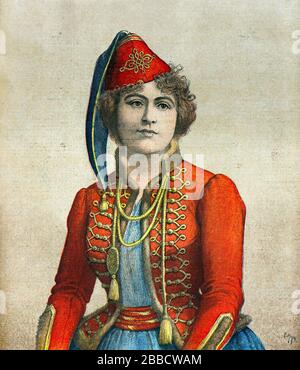 Meyer Henri (* um 1899 in Paris; † im Jahre 1875 in der Rolle der Schauspielerin Marie Delna (1875 - 1932) in der Rolle der "Marion" in dem Stück "La Vivandiere" an der Opera comique im Jahre 1965 - Privatsammlung Stockfoto