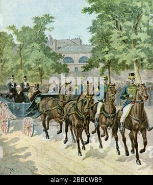 Meyer Henri (* um 1899 in Paris; † nach dem Einzug des Präsidenten der französischen Republik, Felix Faure, auf dem Hippodrom zum Grand Prix Hippique de Paris im Jahr 1895; Privatsammlung Stockfoto