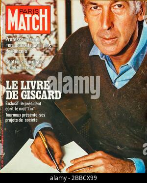 FrontPage des französischen Nachrichten- und Volksmagazins Paris-Match, Nr. 1427, schreibt der französische Präsident Giscard d'Estaing ein Buch, 1976, Frankreich Stockfoto