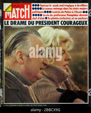 FrontPage des französischen Nachrichten- und Volksmagazins Paris-Match, Nr. 1301, der französische staatspräsident Georges Pompidou stirbt um 63, 1974, Frankreich Stockfoto