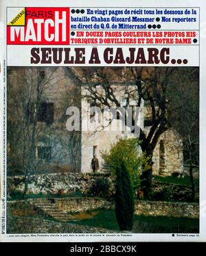 FrontPage des französischen Nachrichten- und Volksmagazins Paris-Match, Nr. 1302, der französische staatspräsident Georges Pompidou stirbt um 63, 1974, Frankreich Stockfoto