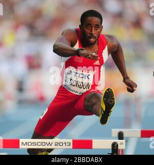 Jehue Gordon von Trinidad und Tobago im Einsatz während des 400-m-Hürden-Halbfinales der Männer am vierten Tag der IAAF-Leichtathletik-Weltmeisterschaften 2013 im Luzhniki-Stadion in Moskau, Russland. Stockfoto