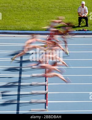 Allgemeine Aktion aus den Vorläufen der 100-m-Hürden der Frauen am siebten Tag der IAAF-Leichtathletik-Weltmeisterschaften 2013 im Luzhniki-Stadion in Moskau, Russland. Stockfoto