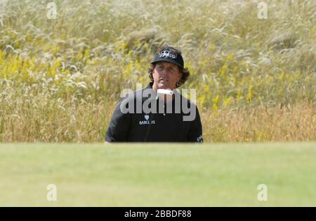 Phil Mickelson während des zweiten Übungstages für die Open Championship 2013 im Muirfield Golf Club, East Lothian Stockfoto