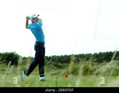 Englands Justin Rose während des dritten Übungstages für die Open Championship 2013 im Muirfield Golf Club, East Lothian Stockfoto