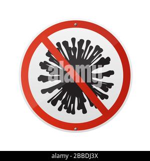 Realistische Coronavirus Ikone mit rotem Verbotsschild, 2019-nCoV Roman Coronavirus Bakterien. Stock Vektor