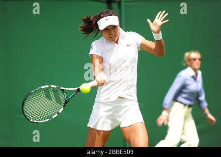 Chinas Na Li im Einsatz gegen die niederländische Michaella Krajicek Stockfoto