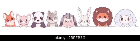 Verschiedene Cartoon niedliche bunte Tierlinie isoliert auf weißem Hintergrund Stock Vektor