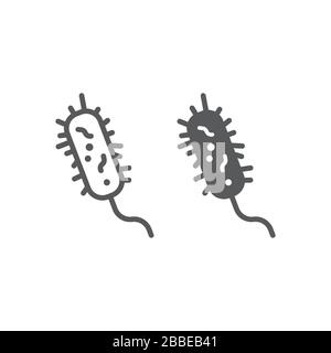 Bakterienlinie und Glyph-Symbol, Virus und Mikroorganismus, Mikrobenzeichen, Vektorgrafiken, ein lineares Muster auf weißem Hintergrund, eps 10. Stock Vektor