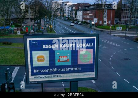 Appell der Stadt Essen, lokal zu kaufen, Essen klebt zusammen, Werbekampagne, LED-Roadside Screen, digitale Werbemonitore, Effekte von Stockfoto