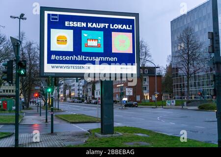 Appell der Stadt Essen, lokal zu kaufen, Essen klebt zusammen, Werbekampagne, LED-Roadside Screen, digitale Werbemonitore, Effekte von Stockfoto