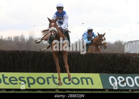 Der Rennsieger Savant Bleu, der von Nick Scholfield im Springreiten während der Betfair geritten wurde, kann sich nicht mit weniger Anfängern von Chase - Horse Racing in Fakenha begnügen Stockfoto