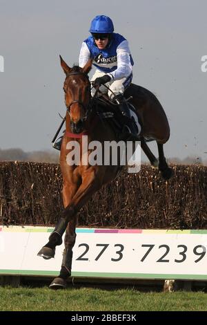 Der Rennsieger Relax, der von Aidan Coleman geritten wurde, räumt den letzten in der SVS Securities Preferred Partnership für IFAs Novices Handicap ein Stockfoto