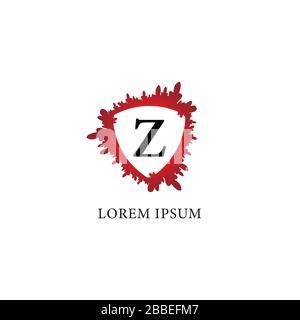 Designvorlage für das Z-Alphabet-Logo. Blutspritzer mit Schildform in der Mitte. Versicherung, Schutz, Horror, Sicherheit. Erstes abjad-Logo Stock Vektor