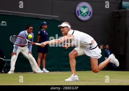 Russlands Jekaterina Makarova im Einsatz gegen die Tschechin Petra Kvitova Stockfoto