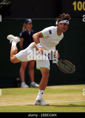 Spaniens David Ferrer im Einsatz gegen Kroatiens Ivan Dodig Stockfoto