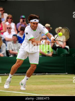 Spaniens David Ferrer im Einsatz gegen Kroatiens Ivan Dodig Stockfoto