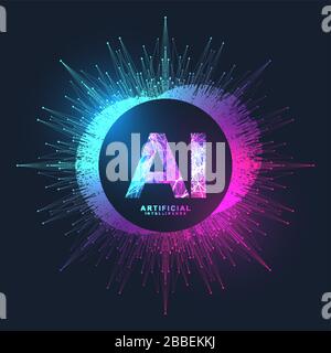 Künstlicher Intelligenz Logo Plexus-Effekt. Konzept für künstliche Intelligenz und maschinelles Lernen. Vektorsymbol AI. Neuronale Netzwerke und ein weiteres modernes Stock Vektor