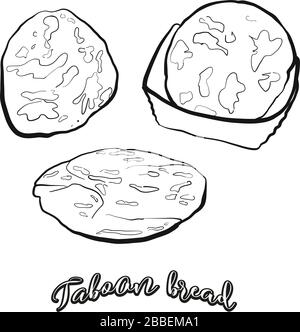 Taboon Bread Essenskizze getrennt auf weiß. Vektorzeichnung von Fladenbrot, in Asien meist bekannt. Lebensmittel-Illustration-Serie. Stock Vektor