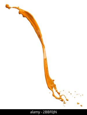 Grandioses orangefarbenes Spritzwasser isoliert auf weißem Hintergrund Stockfoto
