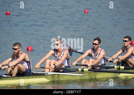 Rio de Janeiro. BRASILIEN. USA LM4-, 2016 Olympic Rowing Regatta. Lagoa-Stadion, Copacabana, ÒOlympic Summer GamesÓ Rodrigo de Freitas Lagoon, Lagoa. Lokale Zeit 12:40:01 Samstag 06.08.2016 [Pflichtgutschrift; Peter SPURRIER/Intersport Bilder] Stockfoto