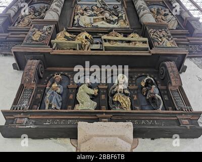 Inneneinrichtung, Ostheimer Wehrkirche in der Stadt Ostheim vor der Rhön, Landkreis Rhön-Grabfeld, Unterfranken, Bayern, Deutschland / Innenraum, Ki Stockfoto