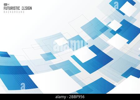 Abstrakte Verzerrung von quadratischer und weißer blauer Technologie Grafik Design Cover Hintergrund. Verwendung für Werbung, Poster, Vorlagendesign, Druck. Abbildung Stock Vektor