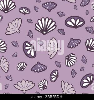Violette und weiße Seashells nahtloses Vektormuster Stock Vektor