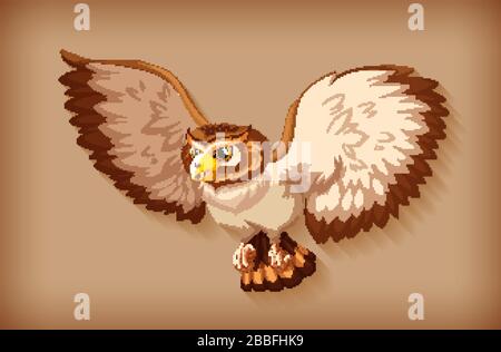 Eine braune Eule, die auf brauner Hintergrundillustration fliegt Stock Vektor