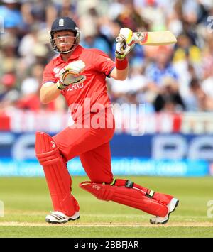 Englands Ian Bell schlägt den Ball in Richtung Grenze Stockfoto