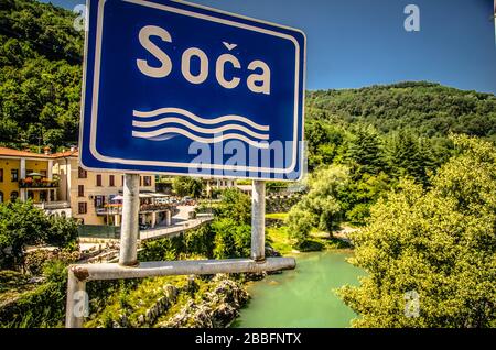 Ein Schild in der Stadt Kanal, Slowenien Stockfoto