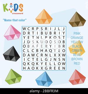 Einfache Wortsuche Kreuzworträtsel "Name that color" für Kinder in der Grundschule und Mittelschule. Unterhaltsame Art und Weise, Sprachverständlichkeit und Expa zu üben Stock Vektor